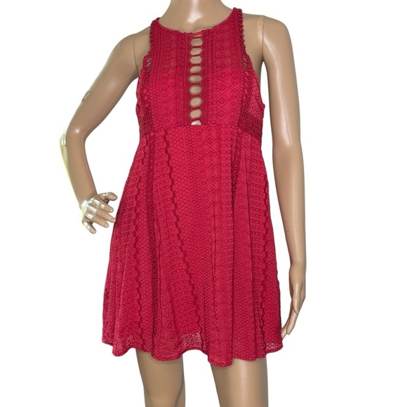 Free People Wherever You Go mini dress red 6 - Picture 1 of 7